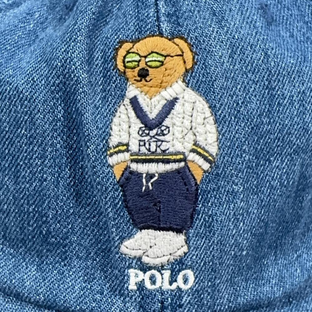 PRL Polo Bear Denim Hat Mens OS Blue Leather Strap Cap NEW Polo Ralph Lauren - Picture 2 of 15